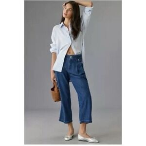 Anthropologie Pilcro Pleated Wide Leg Trouser Jeans Cinch Back Denim Size 29